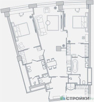 Планировка двухкомнатной(квартира) площадью 123.6 квадратных метров в “ЖК Звезды Арбата”