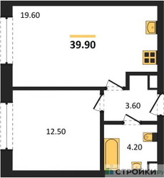 Планировка однокомнатной(квартира) площадью 39.9 квадратных метров в ЖК “ЖК ЗИЛАРТ”