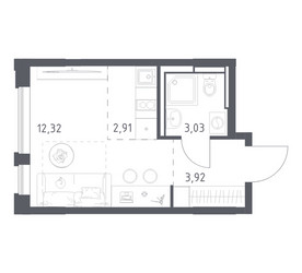 Планировка студии(квартира) площадью 22.18 квадратных метров в ЖК “ЖК Прибрежный Парк”