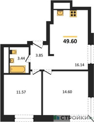 Планировка двухкомнатной(квартира) площадью 49.3 квадратных метров в ЖК “ЖК Clementine (Клементин)”