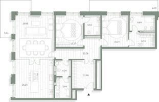 Планировка двухкомнатной(квартира) площадью 144 квадратных метров в “Фамильный дом Люче”