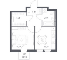 Планировка однокомнатной(квартира) площадью 36.06 квадратных метров в “ЖК Космический Квартал”