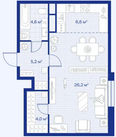 Планировка студии(квартира) площадью 46.6 квадратных метров в “ЖК Аристов берег”
