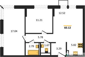 Планировка двухкомнатной(квартира) площадью 60.12 квадратных метров в “ЖК Богдановский Лес”