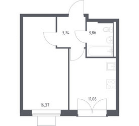 Планировка однокомнатной(квартира) площадью 35.03 квадратных метров в ЖК “ЖК Квартал Западный”