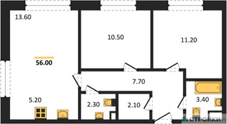 Планировка двухкомнатной(квартира) площадью 56 квадратных метров в “Жилые кварталы Белый Град”