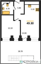 Планировка однокомнатной(квартира) площадью 49.3 квадратных метров в ЖК “ЖК INJOY (Инджой)”