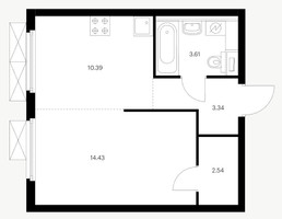 Планировка однокомнатной(квартира) площадью 34.31 квадратных метров в “ЖК Первый Дубровский”