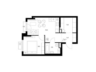 Планировка однокомнатной(квартира) площадью 39.4 квадратных метров в ЖК “ЖК Белая Дача парк”