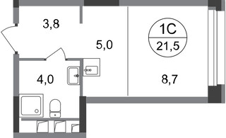 Планировка студии(квартира) площадью 21.5 квадратных метров в “ЖК Первый Московский”
