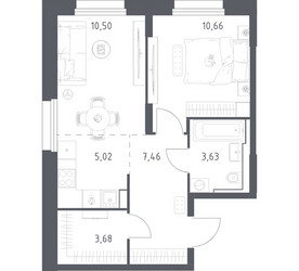 Планировка однокомнатной(квартира) площадью 40.95 квадратных метров в ЖК “ЖК Квартал Строгино”