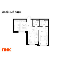 Планировка двухкомнатной(квартира) площадью 46.7 квадратных метров в “ЖК Зеленый парк”