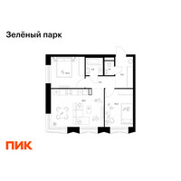 Планировка двухкомнатной(квартира) площадью 52.9 квадратных метров в “ЖК Зеленый парк”
