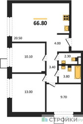Планировка трехкомнатной(квартира) площадью 66.8 квадратных метров в ЖК “ЖК Никольский квартал Отрада”
