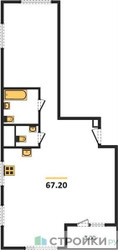 Планировка двухкомнатной(квартира) площадью 67.2 квадратных метров в “ЖК Sydney City (Сидней Сити)”
