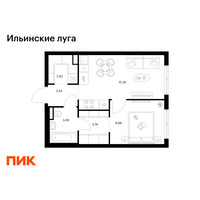 Планировка однокомнатной(квартира) площадью 36.73 квадратных метров в “ЖК Ильинские луга”