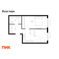 Планировка однокомнатной(квартира) площадью 43.3 квадратных метров в “ЖК Яуза Парк (Мытищи)”