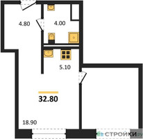 Планировка студии(квартира) площадью 32.8 квадратных метров в “ЖК STONE Sokolniki (Сокольники)”