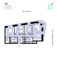 Планировка трехкомнатной(квартира) площадью 114.67 квадратных метров в “СберСити в Рублево-Архангельском”