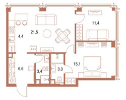 Планировка двухкомнатной(квартира) площадью 64.4 квадратных метров в “ЖК Симфония 34”