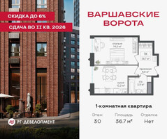 Планировка однокомнатной(квартира) площадью 36.7 квадратных метров в “ЖК Варшавские ворота”
