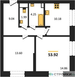 Планировка двухкомнатной(квартира) площадью 53.92 квадратных метров в “ЖК Городские Истории”