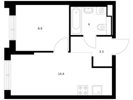 Планировка однокомнатной(квартира) площадью 30.6 квадратных метров в “ЖК Ильинские луга”
