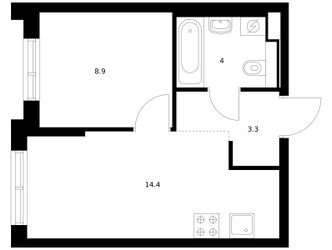 Планировка однокомнатной(квартира) площадью 30.6 квадратных метров в ЖК “ЖК Ильинские луга”