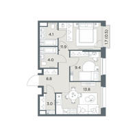 Планировка двухкомнатной(квартира) площадью 55.5 квадратных метров в “ЖК Станиславский”