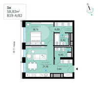 Планировка однокомнатной(квартира) площадью 58.83 квадратных метров в “СберСити в Рублево-Архангельском”
