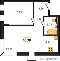 Планировка однокомнатной(квартира) площадью 40.79 квадратных метров в “ЖК Подольские кварталы”