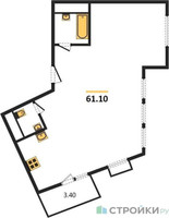 Планировка двухкомнатной(квартира) площадью 61.1 квадратных метров в “ЖК Римский”