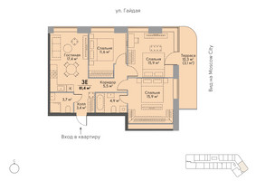 Планировка трехкомнатной(квартира) площадью 82.1 квадратных метров в “ЖК Stories на Мосфильмовской”