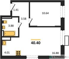 Планировка однокомнатной(квартира) площадью 40.4 квадратных метров в “ЖК Пятницкие луга”