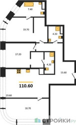 Планировка трехкомнатной(квартира) площадью 110.6 квадратных метров в ЖК “ЖК Остров”