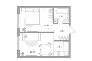 Планировка двухкомнатной(квартира) площадью 34.4 квадратных метров в “ЖК Аникеевский”