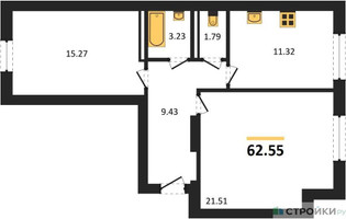 Планировка двухкомнатной(квартира) площадью 62.55 квадратных метров в “ЖК Парк Апрель”