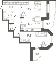Планировка двухкомнатной(квартира) площадью 76.6 квадратных метров в “ЖК Советская 18”