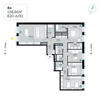 Планировка 4+ комнатной(квартира) площадью 158.66 квадратных метров в “СберСити в Рублево-Архангельском”