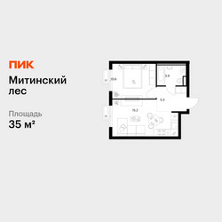 Планировка однокомнатной(квартира) площадью 35 квадратных метров в ЖК “ЖК Митинский лес”