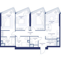 Планировка трехкомнатной(квартира) площадью 91.4 квадратных метров в “ЖК ХАЙДАУТ”