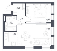 Планировка однокомнатной(квартира) площадью 40.79 квадратных метров в “ЖК Квартал Авиаторов”