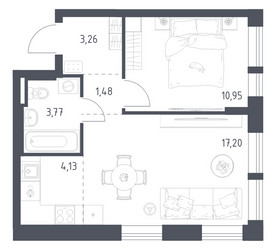 Планировка однокомнатной(квартира) площадью 40.79 квадратных метров в ЖК “ЖК Квартал Авиаторов”