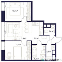 Планировка двухкомнатной(квартира) площадью 60.7 квадратных метров в “ЖК Союз (СВАО)”