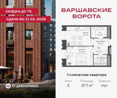 Планировка однокомнатной(квартира) площадью 37.7 квадратных метров в “ЖК Варшавские ворота”