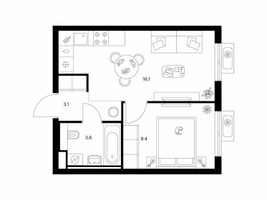 Планировка однокомнатной(квартира) площадью 32.2 квадратных метров в “ЖК Митинский лес”