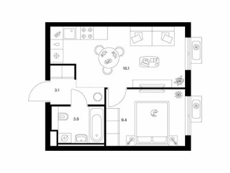 Планировка однокомнатной(квартира) площадью 32.2 квадратных метров в ЖК “ЖК Митинский лес”