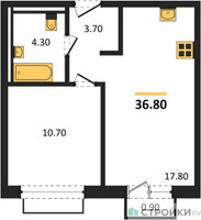 Планировка однокомнатной(квартира) площадью 36.8 квадратных метров в “ЖК Равновесие”