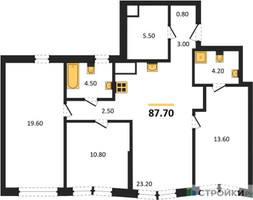 Планировка трехкомнатной(квартира) площадью 87.7 квадратных метров в “Акценты”