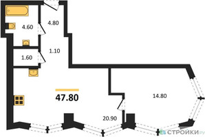 Планировка однокомнатной(квартира) площадью 47.8 квадратных метров в “Акценты”